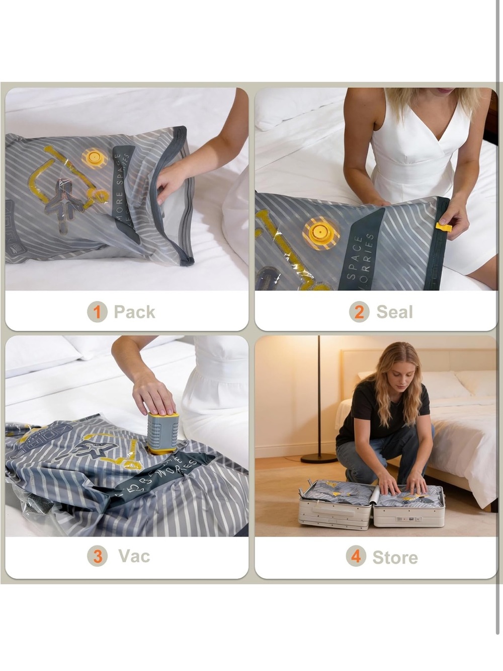 Vacuum Storage Bags Set - Gray & Yellow (20/24/28") - Picture 6 of 10